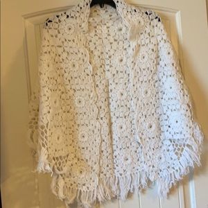 Vintage white Crochet  Shawl Wrap Boho Hippie